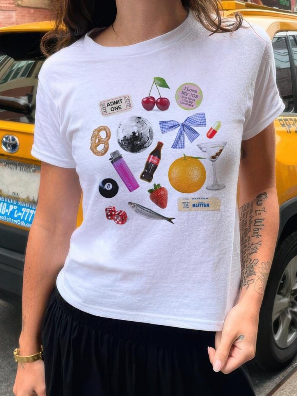 Girl Mess Scrapbook Baby Tee 🍒🖇️✨ | Coquette Collage Y2K Crop Top